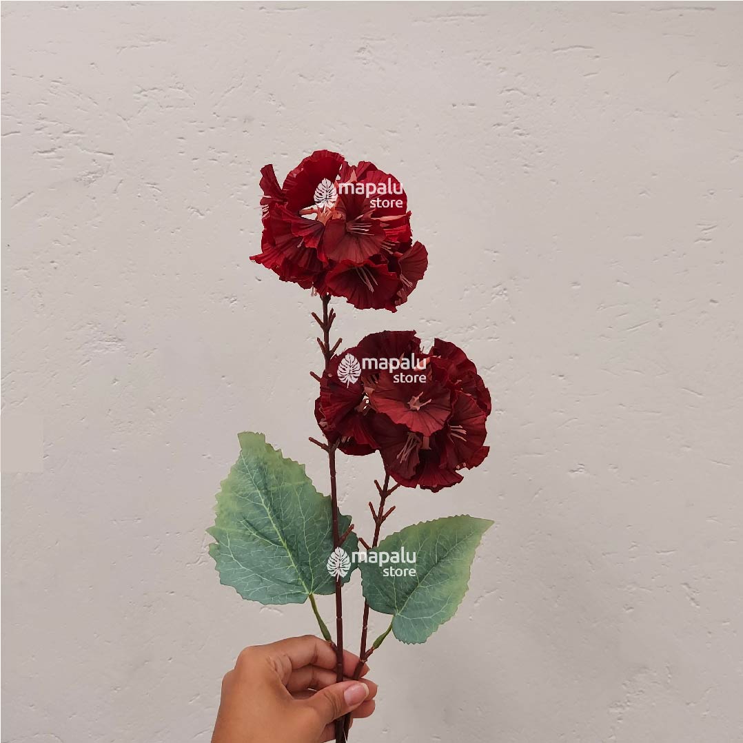 Ramo de flores Alcea Rosea artificial vinotinto 91cm