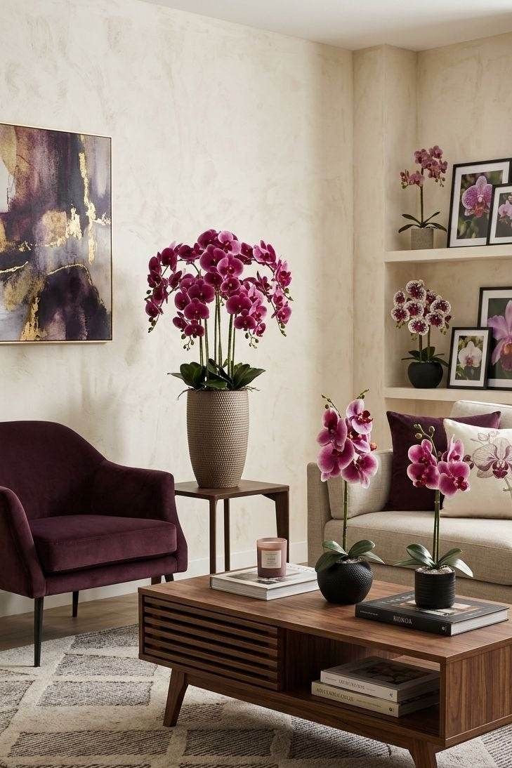 Orquidea 5 Flores Morado/Blanco 58cm