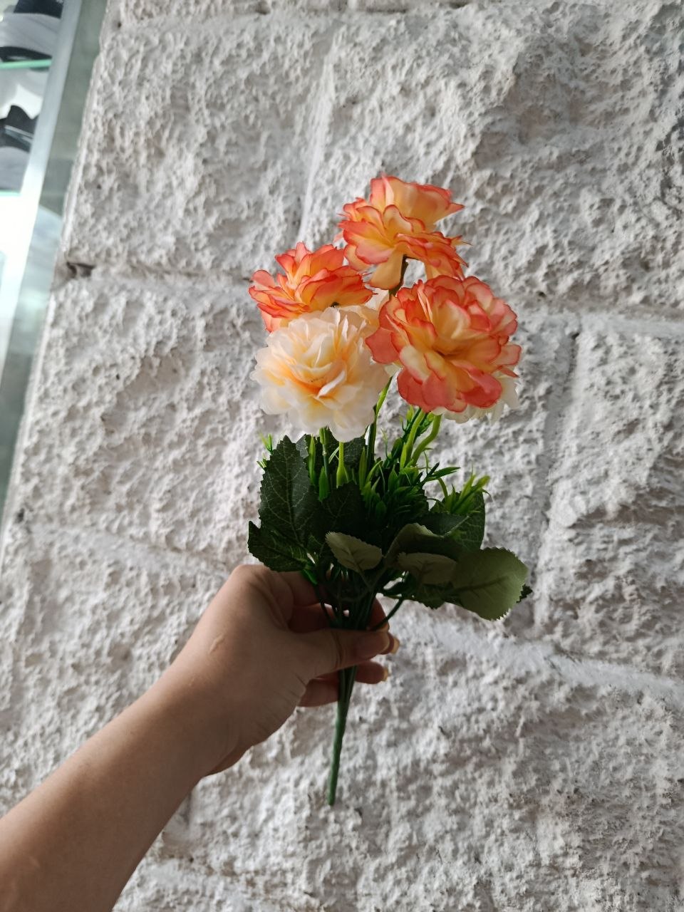Ramo de Rosa Italiana Naranja/Crema 35cm