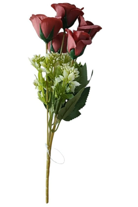 Ramo de Rosas Color Vino con Follaje 31cm