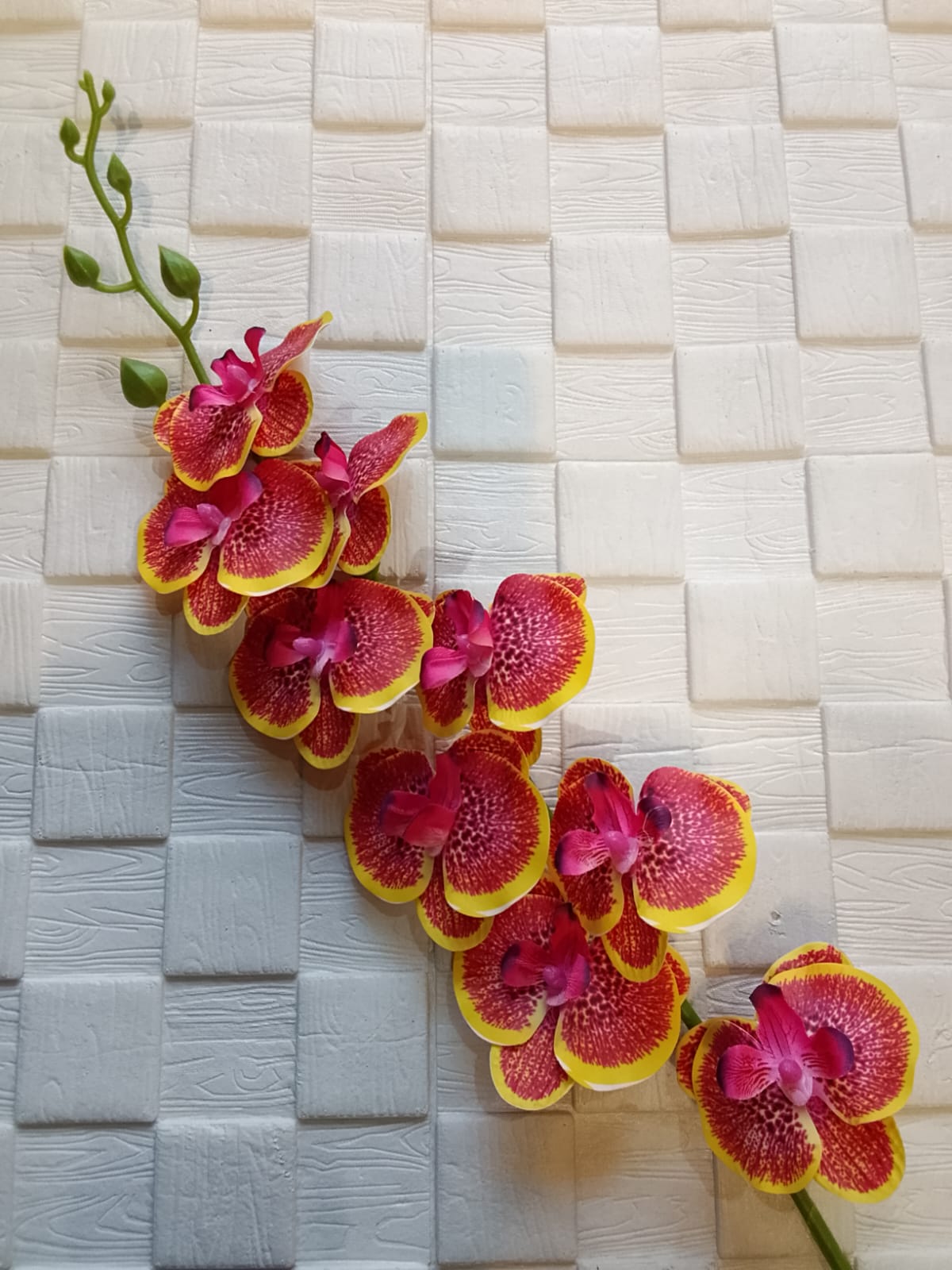 Flor Artificial Orquidea Mediana Naranja Con Amarillo