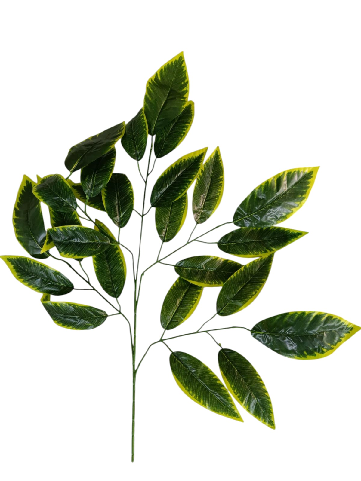 Rama Artificial Hojas de Mango Borde Amarillo 76cm