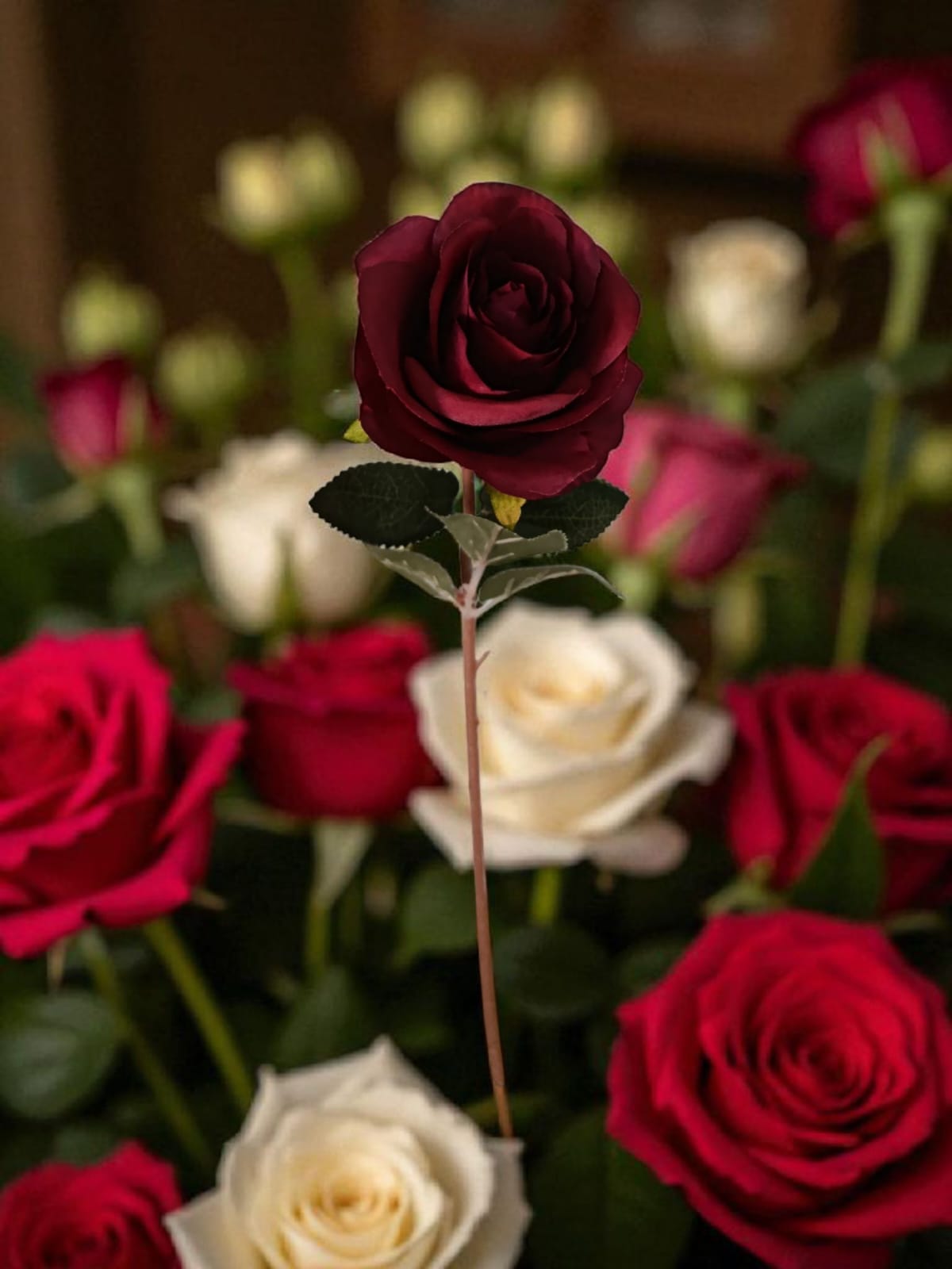 Rosa Roja Larga Espinas Artificial 50cm