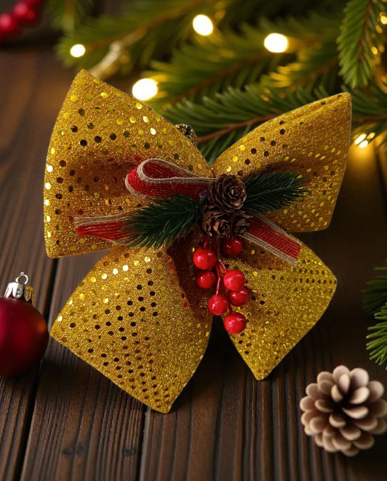 Moño Navideño Dorado 24cm