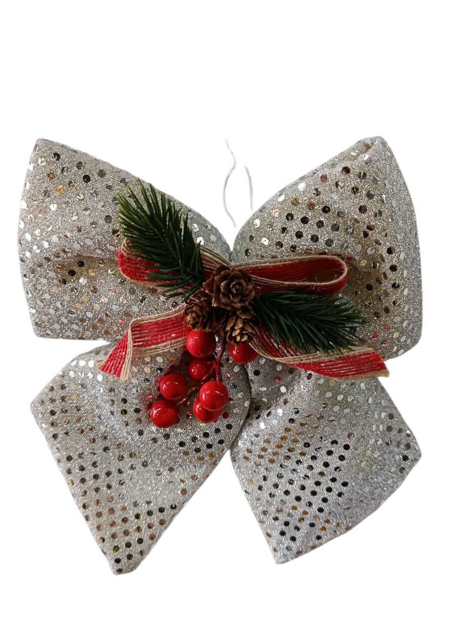Moño Navideño Plateado 24cm