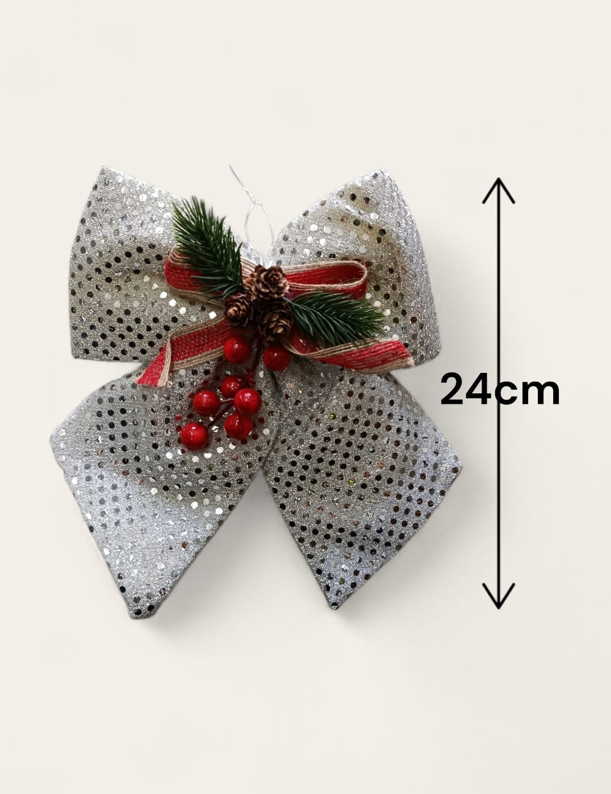 Moño Navideño Plateado 24cm