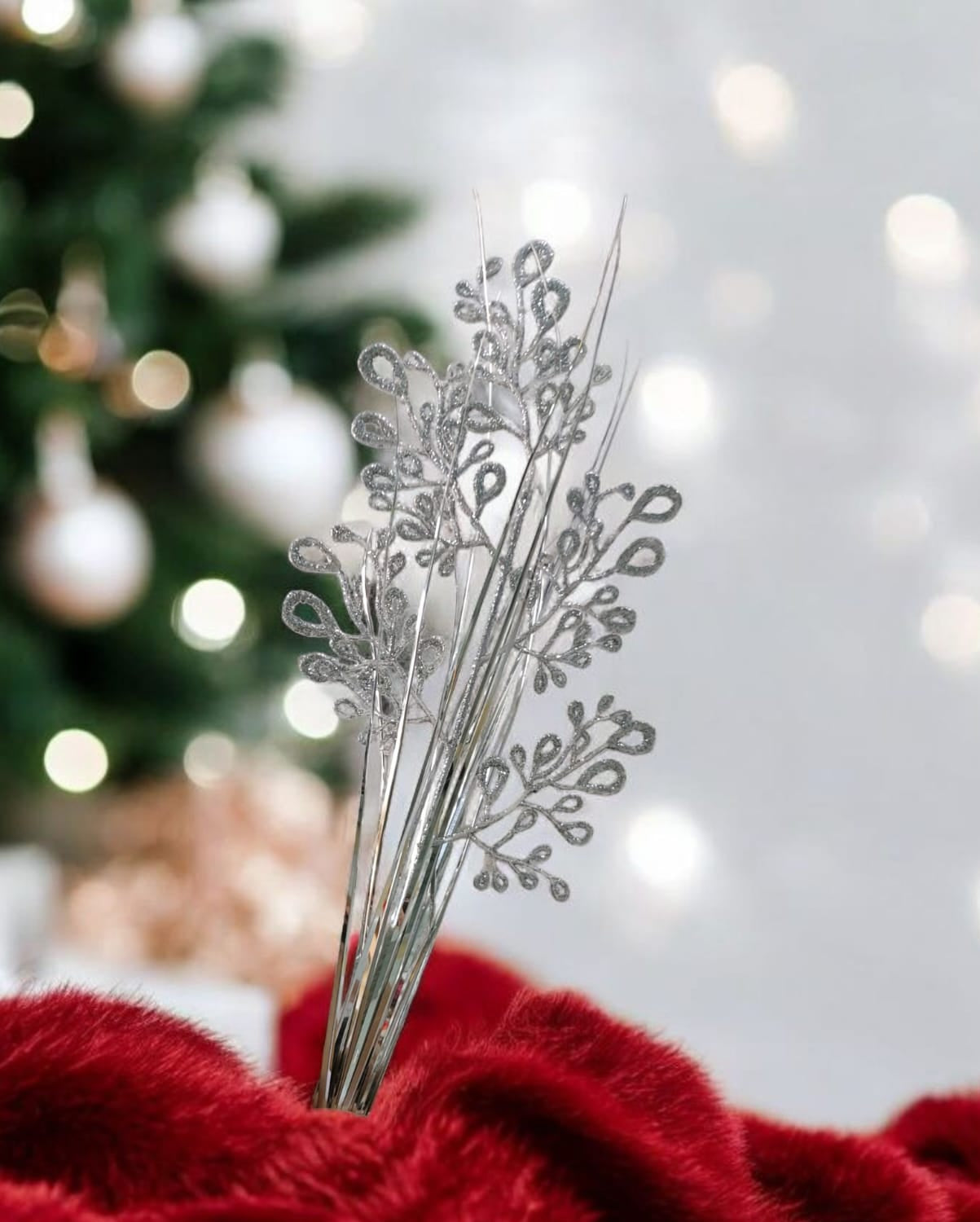 Hoja Plateada Larga Navideña 75cm