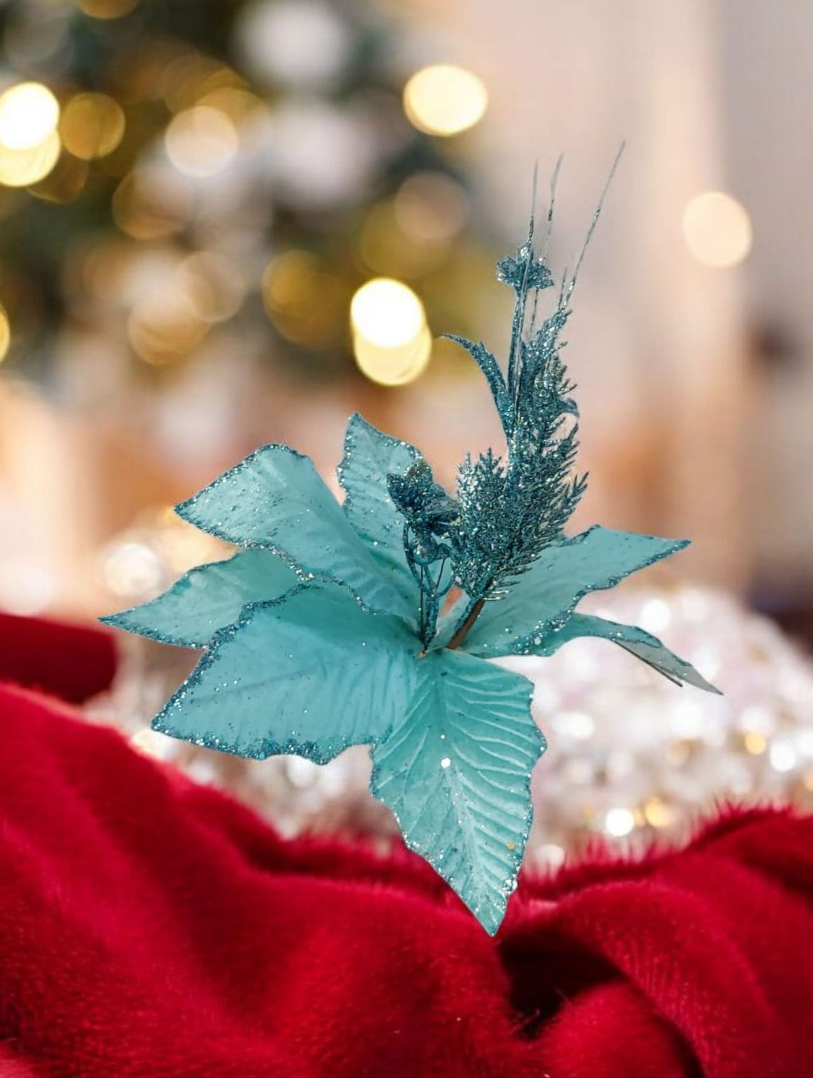 Flor Navideña Azul 40cm