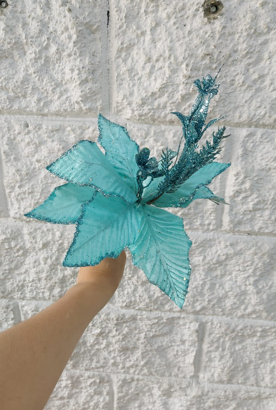 Flor Navideña Azul 40cm