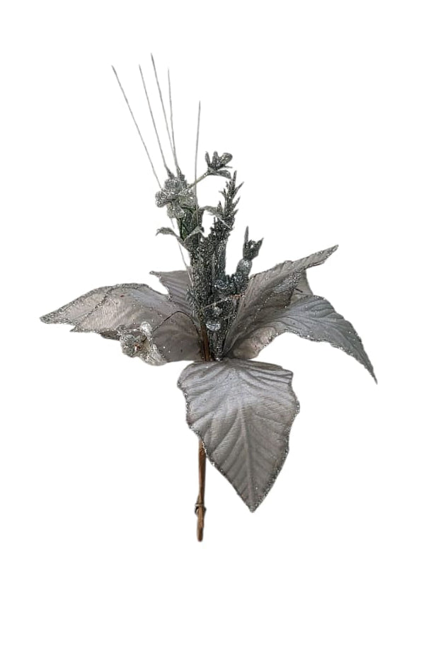 Flor Navideña Plateada 40cm