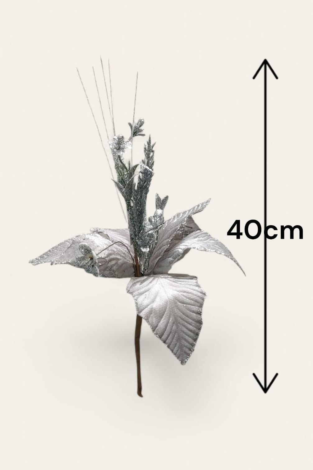 Flor Navideña Plateada 40cm