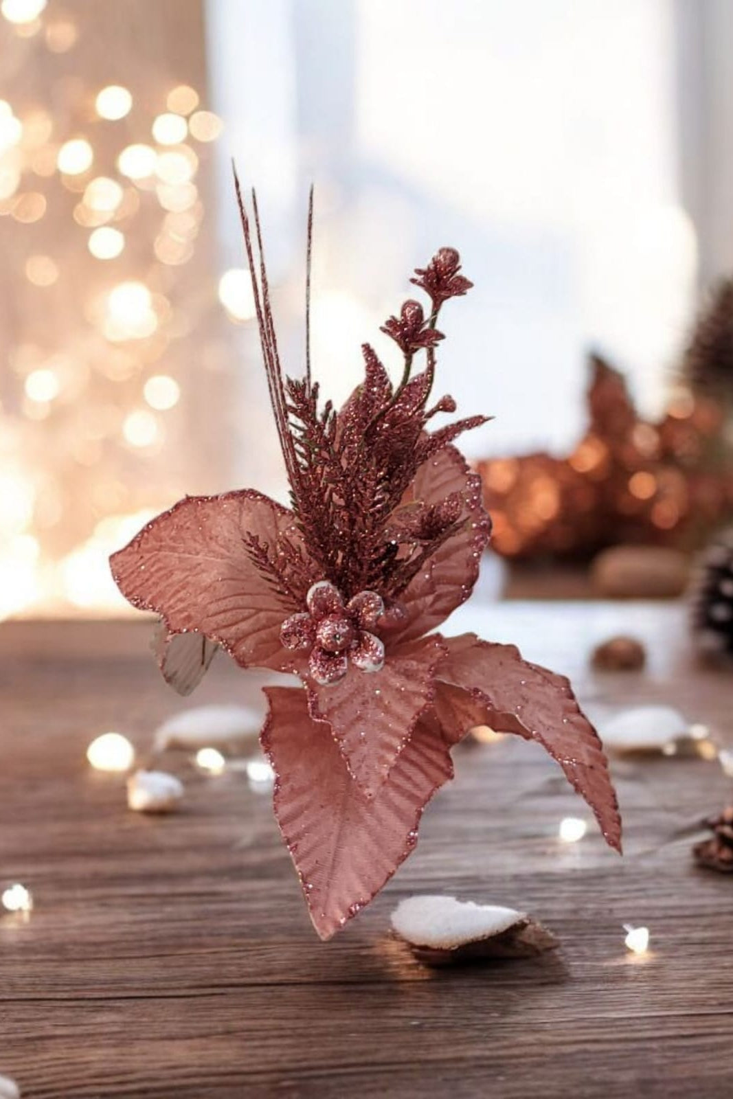 Flor Navideña Rosa 40cm