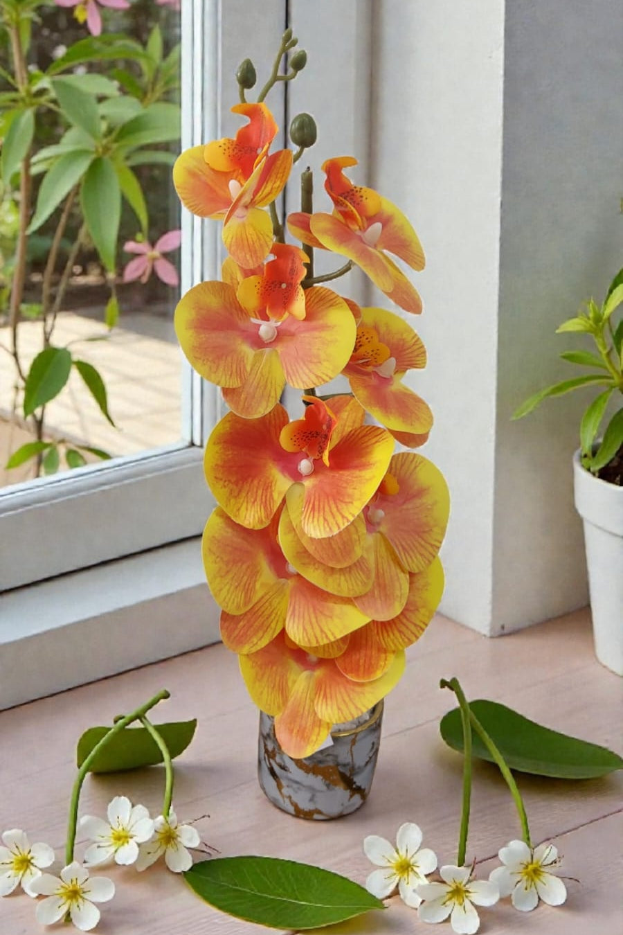 Orquidea Mediana Tallo Largo Naranja 1.06cm