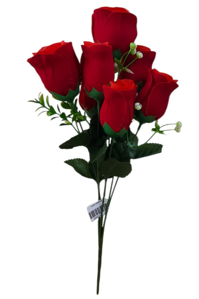 Rosa Artificial Botones x7 Artificial Rojo 38cm