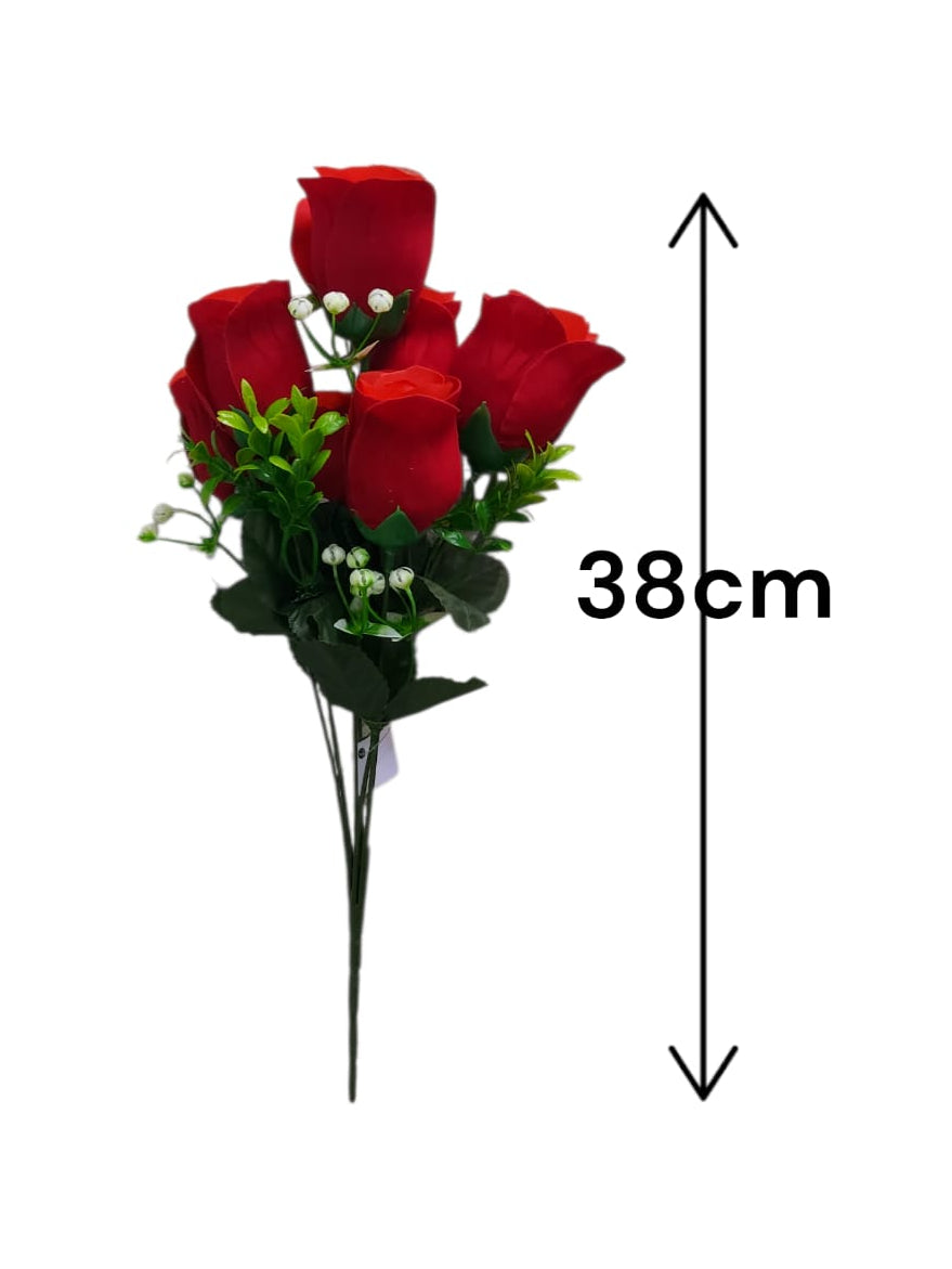 Rosa Artificial Botones x7 Artificial Rojo 38cm
