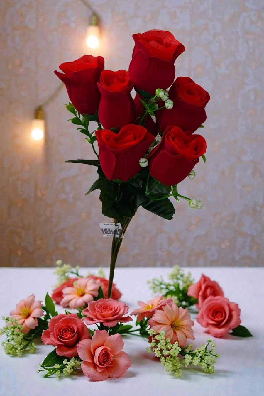 Rosa Artificial Botones x7 Artificial Rojo 38cm