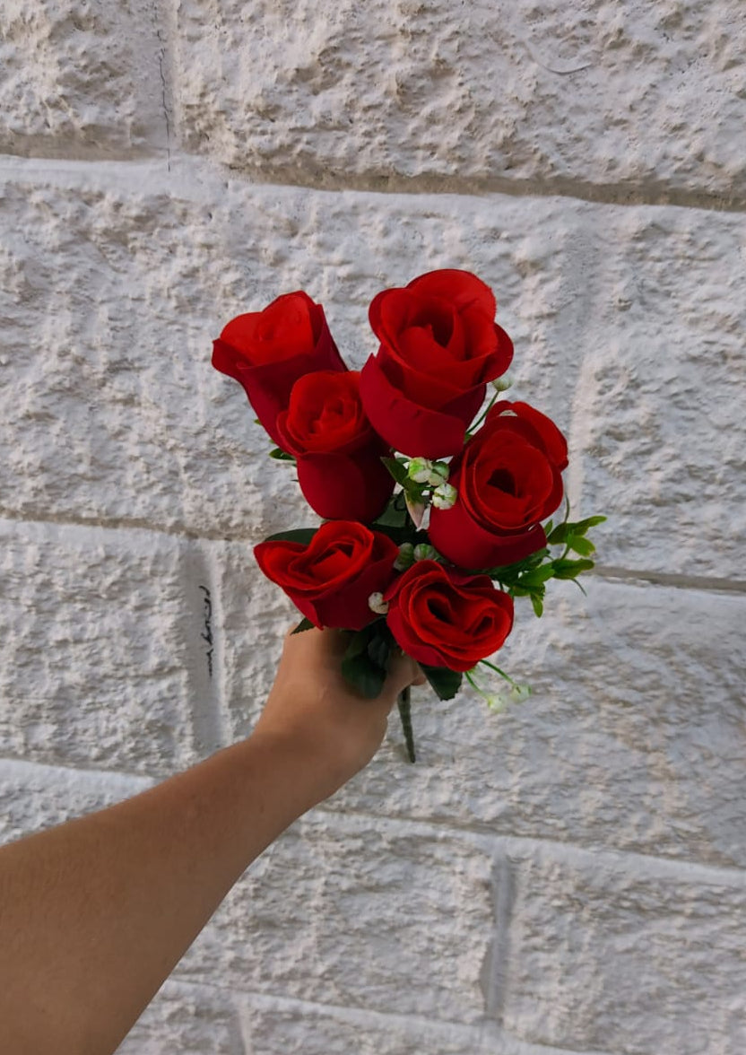 Rosa Artificial Botones x7 Artificial Rojo 38cm