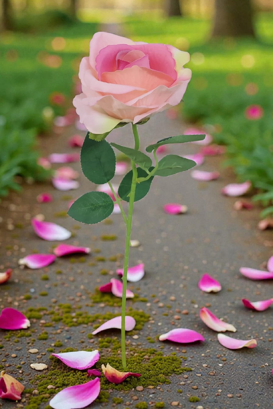 Rosa Super Realista Artificial Rosada 50cm