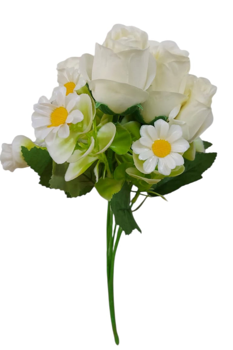 Ramo Rosas con Margarita Artificial Blanca 33cm