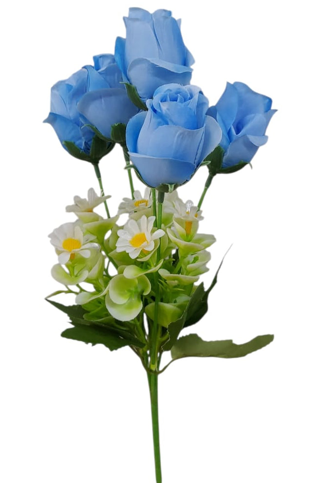 Ramo Rosas con Margarita Artificial Azul Claro 33cm