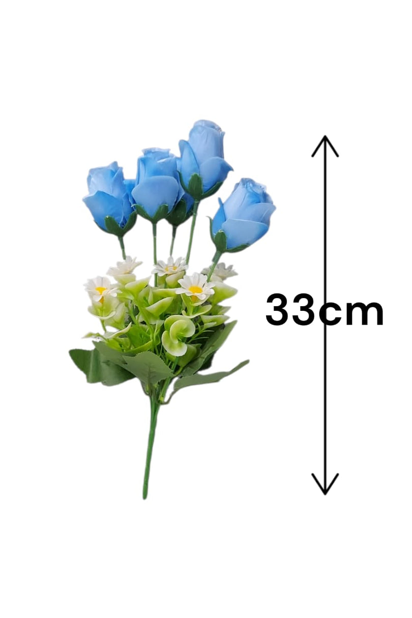 Ramo Rosas con Margarita Artificial Azul Claro 33cm