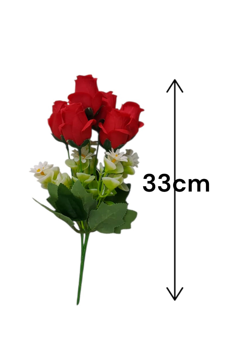 Ramo Rosas con Margarita Artificial Rojo 33cm