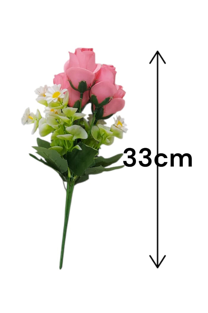 Ramo Rosas con Margarita Artificial Rosada 33cm