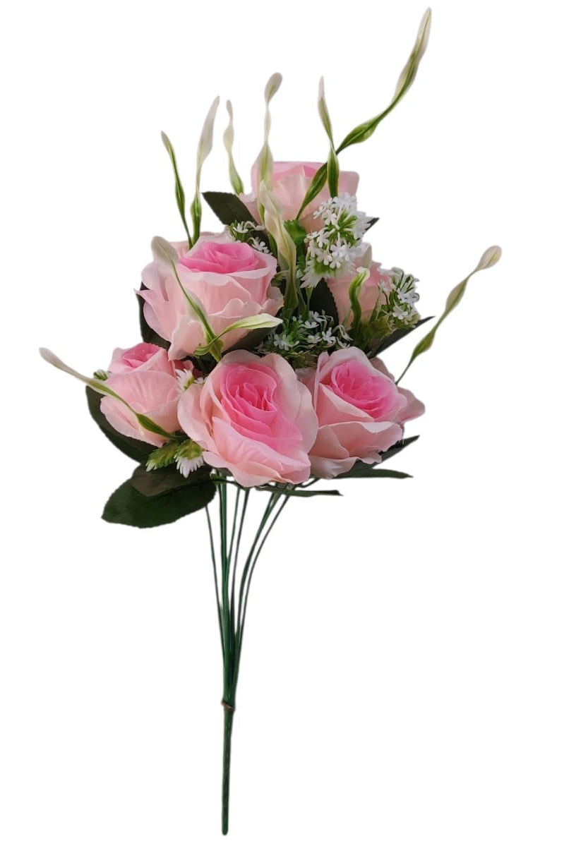 Ramo de Rosas Rosadas con Follaje 50cm