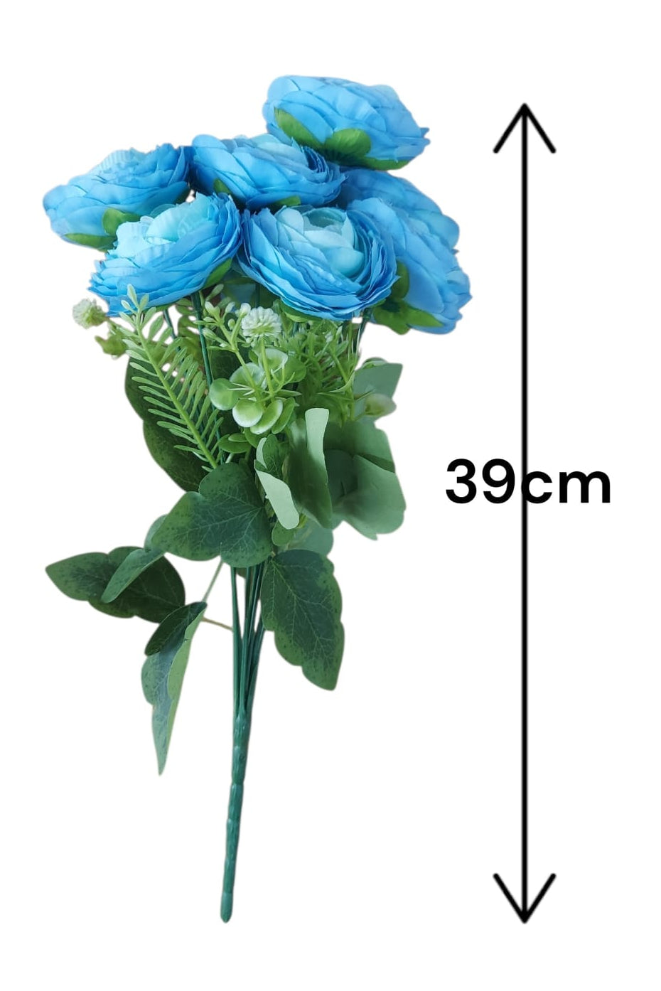 Ramo Rosa Peonia Grande Azul 39cm