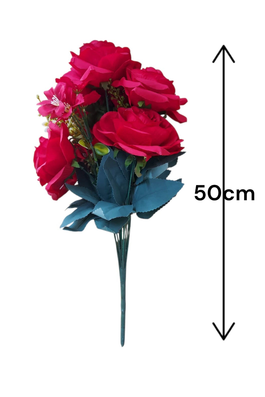 Maxi Rosa Con Follaje Roja 50cm