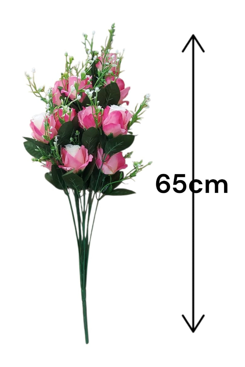 Rosa Larga con Follaje Rosada 65cm