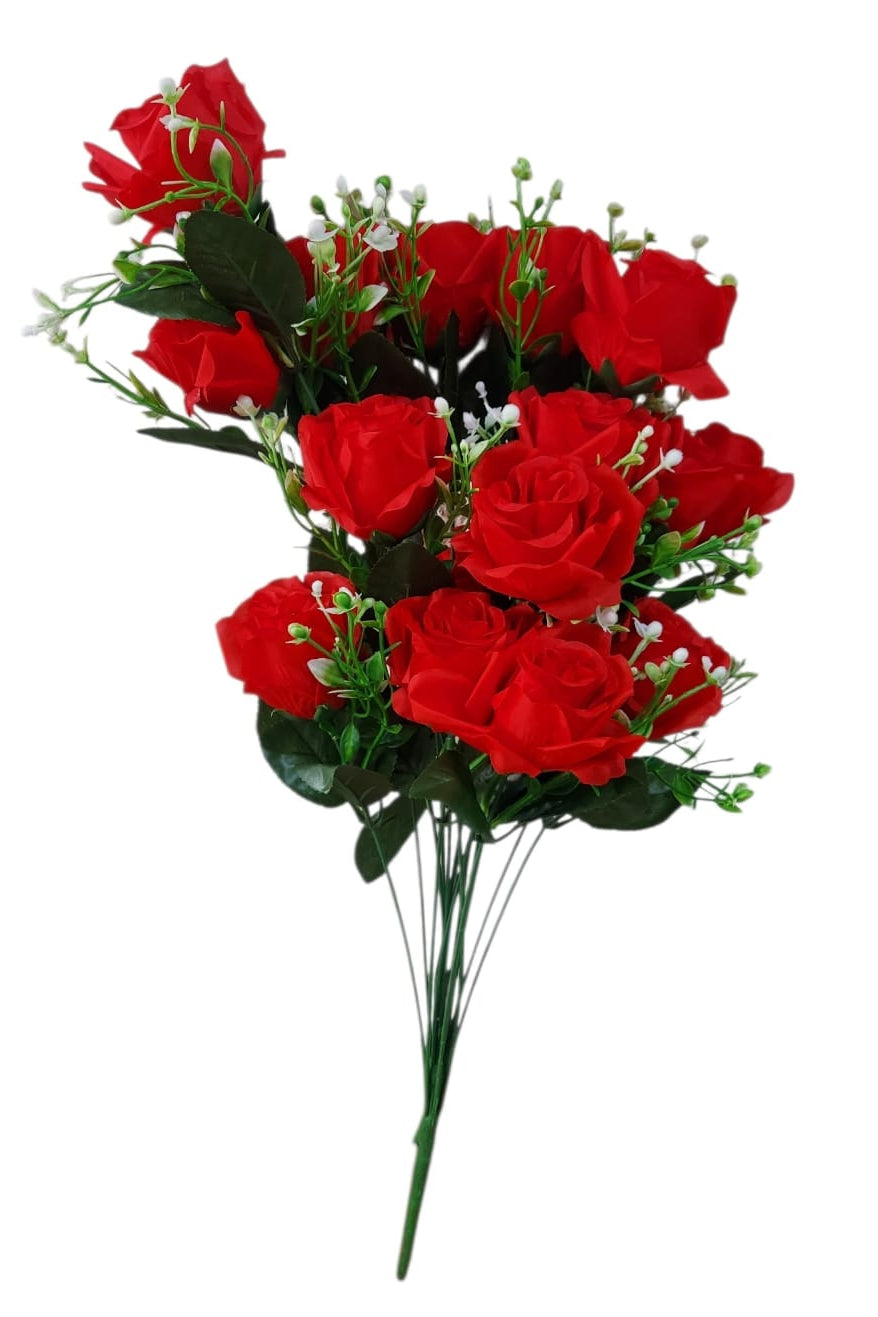 Rosa Larga con Follaje Roja 65cm
