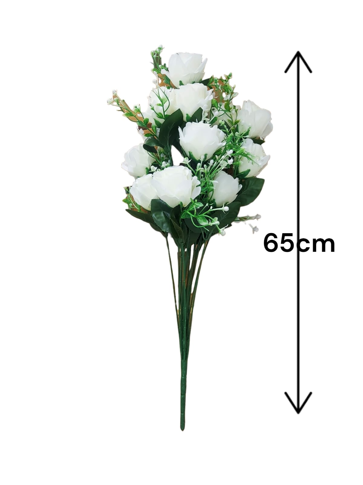 Rosa Larga con Follaje Blanca 65cm