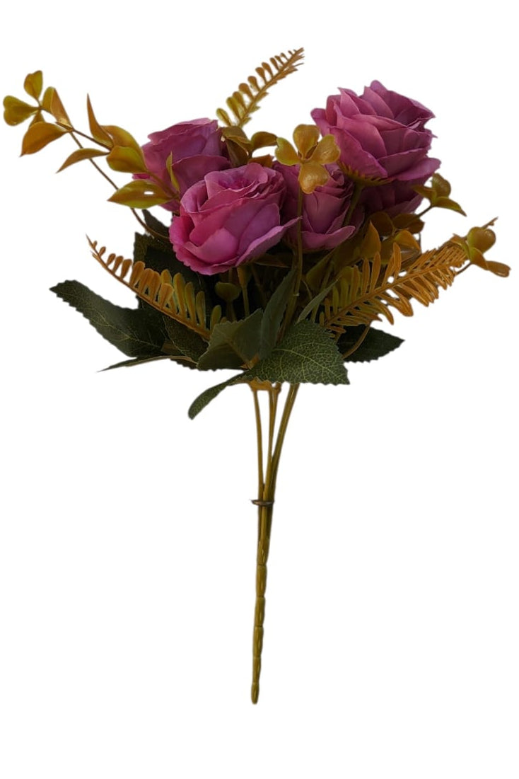Ramo de Rosas Borgoña con Follaje 31cm