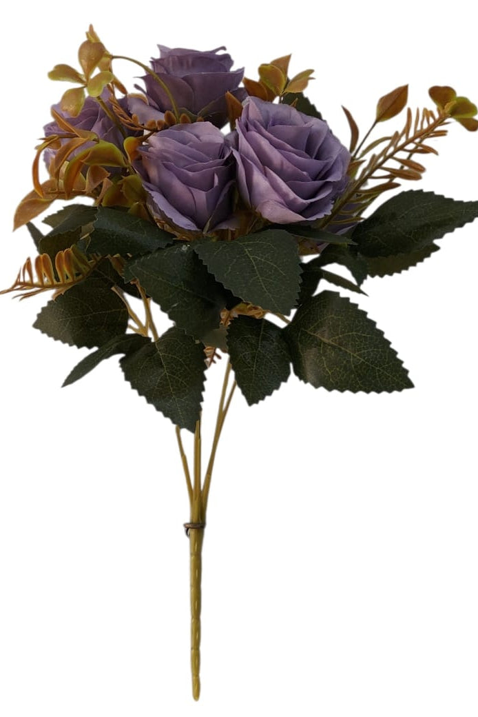 Ramo de Rosas Moradas con Follaje 31cm