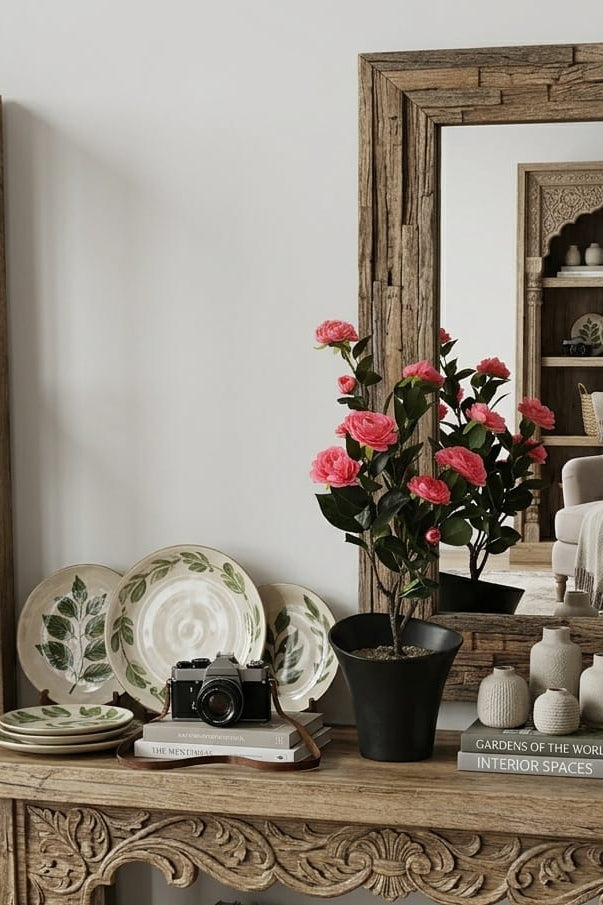 Planta de Rosas Salmón Artificial 86cm