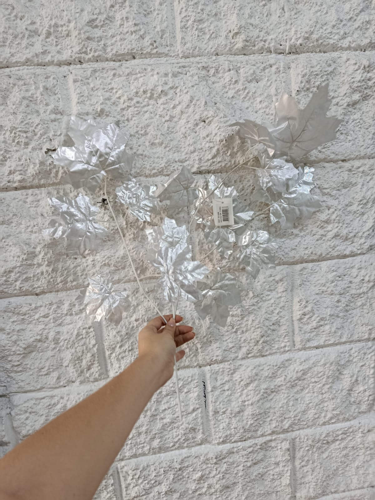 Rama Hojas de Otoño Plateada 63cm