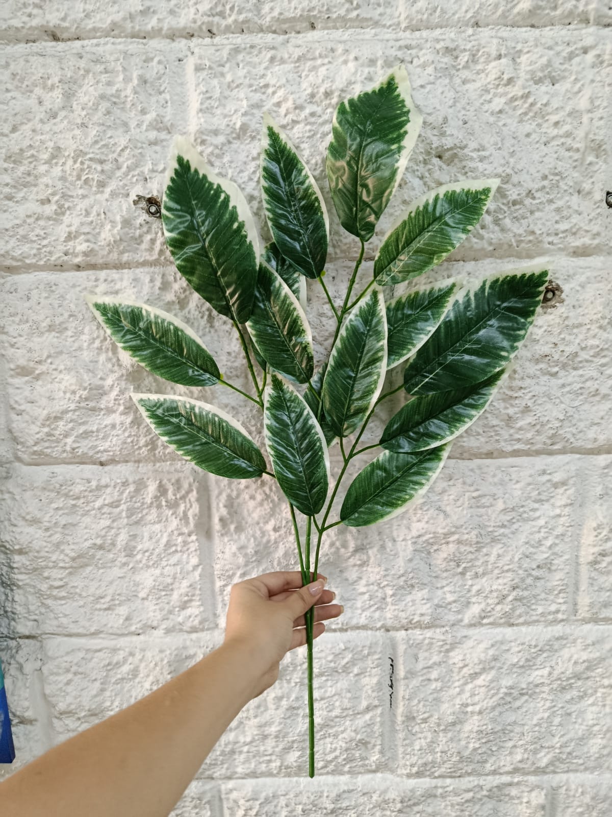 Ramo Artificial Hojas Borde Blanco 65cm