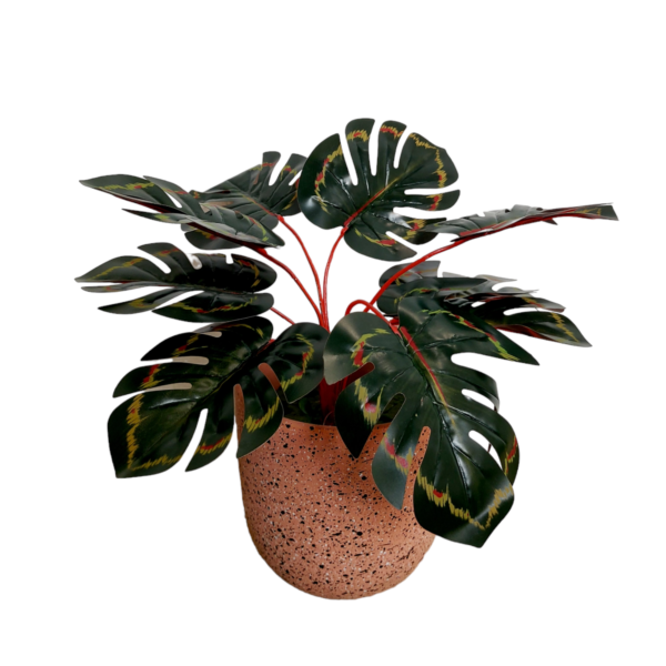 Planta Monstera verde con manchas rojas artificial 32cm